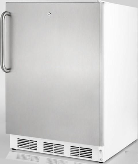 Summit AL750LBISSTB Compact All-Refrigerator, 24 Size, 5.5 Cu. Ft. Capacity, Automatic Defrost, 3 Shelf Quantity, Wire Shelf Type, Adjustable Thermostat, Dial Thermostat Type, Rear Of Unit Condensor Location, 4 Level Legs Quantity, Adjustable Shelf, Interior Light, 100% CFC Free, Factory Installed Lock, Counter-Depth, Stainless Door with Pro Handle (AL750LBISSTB AL750LBI SSTB AL750LBI-SSTB AL750 AL-750 AL 750)