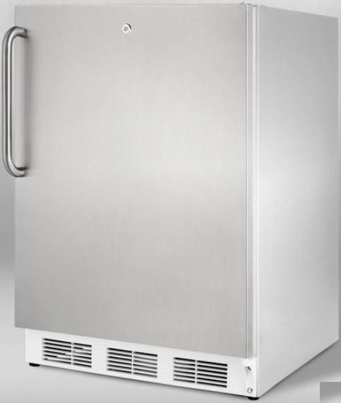 Summit AL750LCSS Compact All-Refrigerator, 24 Size, 5.5 Cu. Ft. Capacity, Automatic Defrost, 3 Shelf Quantity, Wire Shelf Type, Adjustable Thermostat, Dial Thermostat Type, Rear Of Unit Condensor Location, 4 Level Legs Quantity, Adjustable Shelf, Interior Light, 100% CFC Free, Factory Installed Lock, Counter-Depth, Stainless Cabinet with Pro Handle (AL750LCSS AL750L-CSS AL750L CSS AL750 AL-750 AL 750)