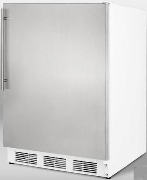 Summit AL750SSHV Compact All-Refrigerator, 24 Size, 5.5 Cu. Ft. Capacity, Automatic Defrost, 3 Shelf Quantity, Wire Shelf Type, Adjustable Thermostat, Dial Thermostat Type, Rear Of Unit Condensor Location, 2 Level Legs Quantity, Adjustable Shelf, Interior Light, 100% CFC Free, Counter-Depth, Stainless Door with Vertical Thin Handle (AL750SSHV AL750-SSHV AL750 SSHV AL750 AL-750 AL 750) 