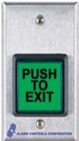 Alarm Controls TS-2 Green 2 inch Square Pushbutton, Labeled "push to exit", Momentary action switch, S.P.D.T. contacts rated 10a. @ 35 vdc or 120 vac, Switch terminated with colored leads, Switch mounted on single gang 430 stainless steel wallplate, 2.5 inch switch depth behind plate, Illuminated with hi-brightness led (TS2 TS 2) 