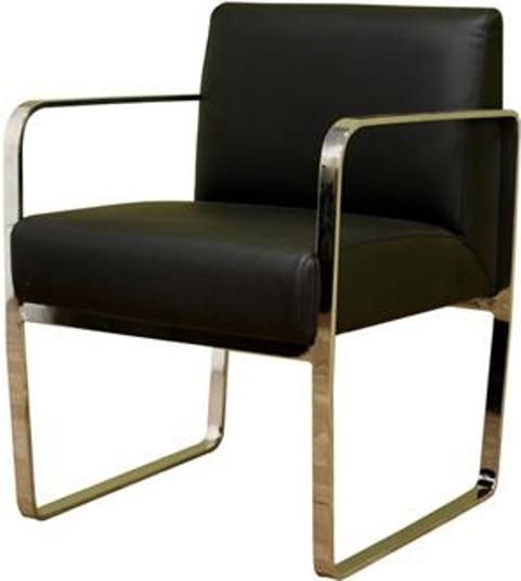 Wholesale Interiors ALC-1120-BLACK Meg Black Leather Chair, Plush seat and back foam cushions for a highly comfortable seating experience, Sleek steel frame in chrome finish ensures years of dependable use, Sleigh leg design gives the chair a unique appearance, 19