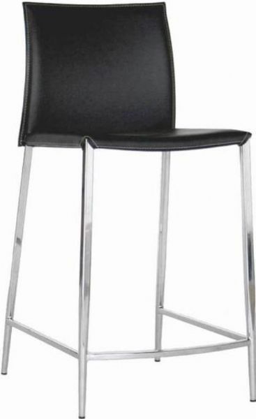 Wholesale Interiors ALC-1899A-65-BK Holofernes Mid-back Leather Counter Stool in Black, Stool Back, Steel Chair Material, Leather Seat Material, 26