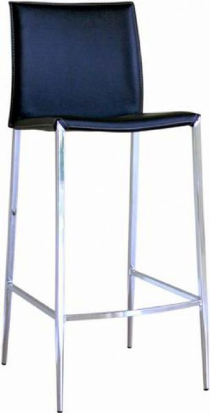 Wholesale Interiors ALC-1899A-75-BK HolofernesMid-back Leather Barstool in Black, Stool Back, Steel Chair Material, Leather Seat Material, 29