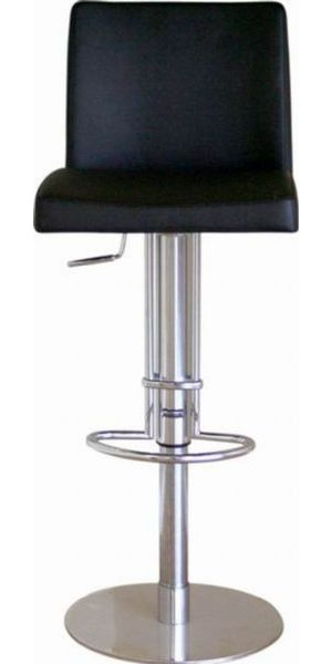 Wholesale Interiors ALC-2213B-BLACK Hugh Mid-back Leather Adjustable Barstool in Black, Stool Back, Steel Chair Material, Leather Seat Material , 32