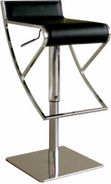 Wholesale Interiors ALC-2215-BLACK Iago Low-back Leather Adjustable Barstool in Black, Stool Back, Steel Chair Material, Leather Seat Material, 23
