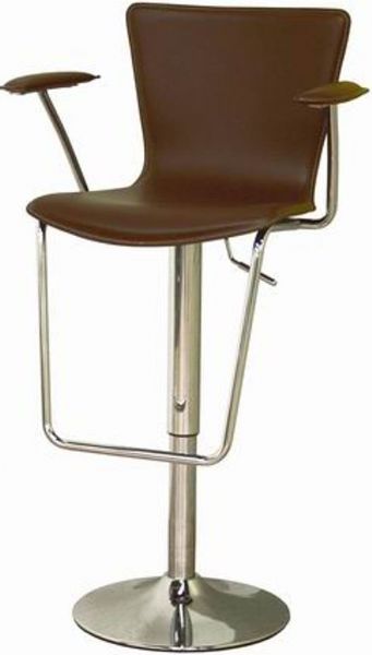 Wholesale Interiors ALC-2219-BROWN Jaques with Arm Leather Adjustable Barstool in BROWN, Armless Stool Arms, Steel Chair Material, Leather Seat Material, Swivel, 20