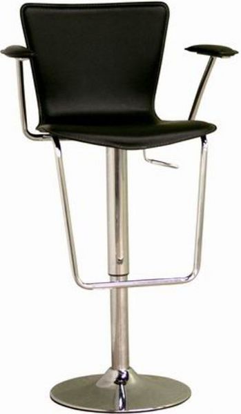 Wholesale Interiors ALC-2219-BLACK Jaques with Arm Leather Adjustable Barstool in Black, Armless Stool Arms, Steel Chair Material, Leather Seat Material, Swivel, 20