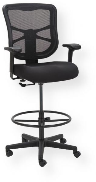 Alera ALEEL4614 Elusion Series Mesh Office Chair, Black; Contoured seat cushion; waterfall edge; Adjustable Foot Ring for Leg Support; Weighted Steel Reinforced Five-Star Base with Casters; Height Adjustable Ratchet Back; Height- and Width-Adjustable Arms; Supports up to 250 lbs; Meets or exceeds ANSI/BIFMA Standards; Ergonomically Designed; Overall Dimensions (WxDxH) 24