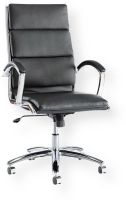 Alera ALENR4119 Neratoli Series High-Back Swivel/Tilt Chair, Black; Chrome Frame; Cushioned Soft Leather Seat; Padded Arm Caps; 5-star Base With Casters for Extra Mobility; Waterfall Seat; Fixed Arched Arms; Supports up to 275 lbs; Meets or exceeds ANSI/BIFMA Standards; Shipping Dimensions (LxHxW): 39.57" x 17.32" x 25.79"; Weight: 49 lbs (ALERAALENR4119 ALERA-ALENR4119 ALERA-ALE-NR4119 ALENR4119 ALE-NR4119) 