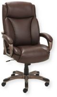 Alera ALEVN4159 Veon Series Executive High-Back Bonded Leather Chair, Brown Seat/Back; Bronze Base; Coil Spring Cushioned Seat; Ergonomic Side Bolsters; Adjustable Lumbar Support; 5-star Base with Protective Foot Zones; Cushioned Waterfall Seat; 5 Nylon Casters; Dimensions (LxWxH): 32.69" x 16.56" x 26"; Weight: 49.16 lbs; UPC 042167392277 (ALE-VN4159 ALEVN4159 ALE-VN-4159 ALEVN-4159 VN4159) 