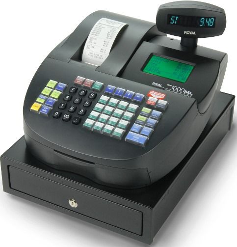 Royal ALPHA 1000ML Electronic Mid-level Alphanumeric Cash Register with SD Card Slot; 40 Clerk I.D. system; 5000 Price look-ups, Each PLU can be assigned a 16 character name; 200 Departments - program each department with a 12 character name or description set for taxable or non-taxable items; UPC 022447290431 (ALPHA1000ML ALPHA-1000ML ALPHA 1000 ML 29043X)