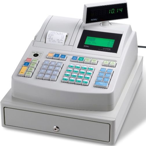 Royal ALPHA 8100ML Mid-level Alphanumeric Cash Register with Flash Drive; Easily program each of the 200 departments with name or description of up to 12 characters; 4-Line by 24-Character Backlit LCD Display & Scanner; 3000 price look-ups, Easily program 12-character names or descriptions to identify each PLU; 10 clerk I.D. system; UPC 022447294613 (ALPHA8100ML ALPHA-8100ML ALPHA 8100 ML 29461L)