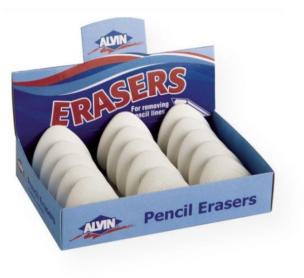 Alvin 1060AE White Triangular Pencil Erasers 15/Box; All erasers are made of flexible plastic that is phthalate, PVC, and latex-free; Size: 5