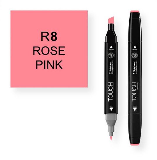 ShinHan Art 1110008-R8 Rose Pink Marker; An advanced alcohol based ink formula that ensures rich color saturation and coverage with silky ink flow; The alcohol-based ink doesn't dissolve printed ink toner, allowing for odorless, vividly colored artwork on printed materials; The delivery of ink flow can be perfectly controlled to allow precision drawing; EAN 880