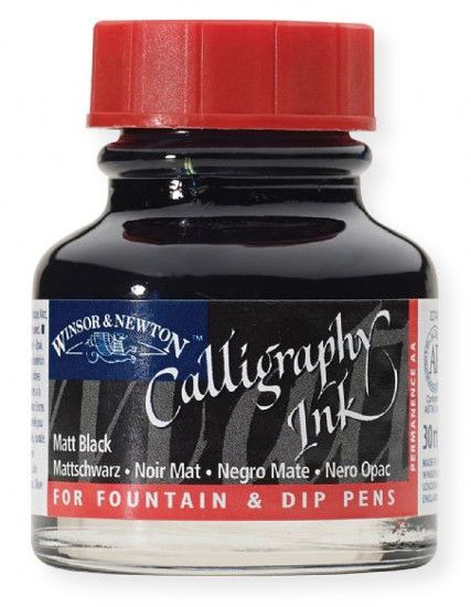 Winsor & Newton 1110030 Calligraphy Ink Matte Black; Maximum brilliance of color; Opaque and suitable for dip pen and brush; Unrivaled permanence and quality; Non waterproof to ensure no clogging and good flow characteristics when used in fountain or dip pens; Lightfast; UPC 094376907315 (WINSOR&NEWTONALVIN WINSOR&NEWTON-ALVIN WINSOR&NEWTON1110030 WINSOR&NEWTON-1110030 ALVIN1110030 ALVIN-1110030 ALVINCALLIGRAPHYINK)