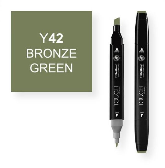 ShinHan Art 1110042-Y42 Bronze Green Marker; An advanced alcohol based ink formula that ensures rich color saturation and coverage with silky ink flow; The alcohol-based ink doesn't dissolve printed ink toner, allowing for odorless, vividly colored artwork on printed materials; The delivery of ink flow can be perfectly controlled to allow precision drawing; EAN 8809309660388 (SHINHANARTALVIN SHINHANART-ALVIN SHINHANART1110042-Y42 SHINHANART-1110042-Y42 ALVIN1110042-Y42 ALVIN-1110042-Y42)