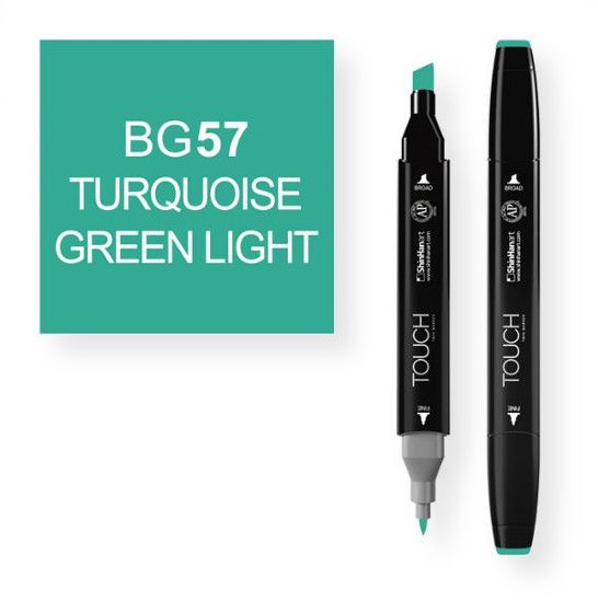 ShinHan Art 1110057-BG57 Turquoise Green Light Marker; An advanced alcohol based ink formula that ensures rich color saturation and coverage with silky ink flow; The alcohol-based ink doesn't dissolve printed ink toner, allowing for odorless, vividly colored artwork on printed materials; The delivery of ink flow can be perfectly controlled to allow precision drawing; EAN 8809309660531 (SHINHANARTALVIN SHINHANART-ALVIN SHINHANAR1110057-BG57 SHINHANART-1110057-BG57 ALVIN1110057-BG57 ALVIN-1110057-
