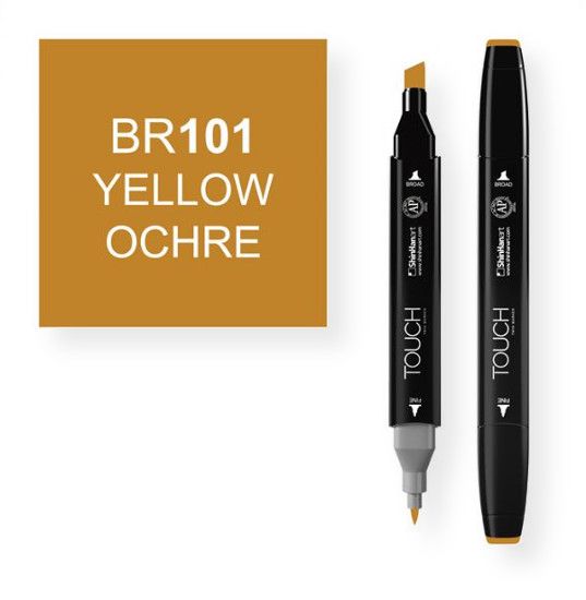 ShinHan Art 1110101-BR101 Yellow Ochre Marker; An advanced alcohol based ink formula that ensures rich color saturation and coverage with silky ink flow; The alcohol-based ink doesn't dissolve printed ink toner, allowing for odorless, vividly colored artwork on printed materials; The delivery of ink flow can be perfectly controlled to allow precision drawing; The ergonomically designed rectangular body resists rolling on work surfaces and provides a perfect grip that avoids smudges and smears; E