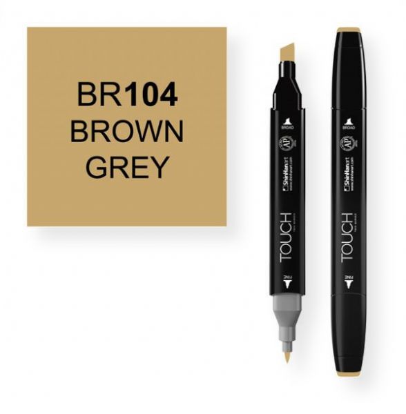 ShinHan Art 1110104-BR104 Brown Grey Marker; An advanced alcohol based ink formula that ensures rich color saturation and coverage with silky ink flow; The alcohol-based ink doesn't dissolve printed ink toner, allowing for odorless, vividly colored artwork on printed materials; The delivery of ink flow can be perfectly controlled to allow precision drawing; The ergonomically designed rectangular body resists rolling on work surfaces and provides a perfect grip that avoids smudges and smears; EAN