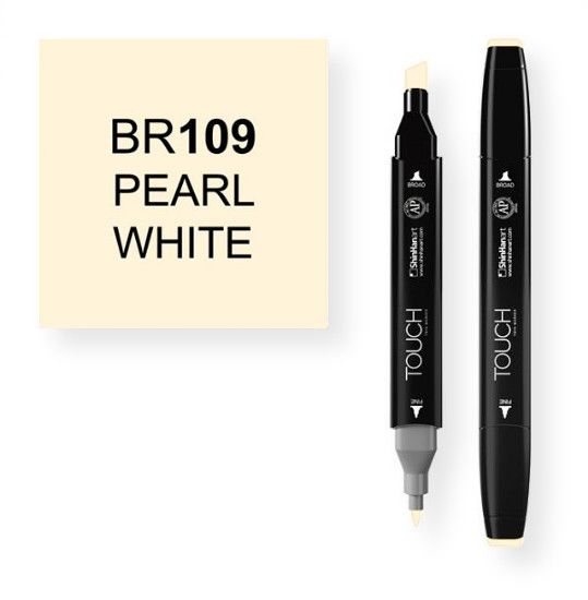 ShinHan Art 1110109-BR109 Pearl White Marker; An advanced alcohol based ink formula that ensures rich color saturation and coverage with silky ink flow; The alcohol-based ink doesn't dissolve printed ink toner, allowing for odorless, vividly colored artwork on printed materials; The delivery of ink flow can be perfectly controlled to allow precision drawing; The ergonomically designed rectangular body resists rolling on work surfaces and provides a perfect grip that avoids smudges and smears; EA