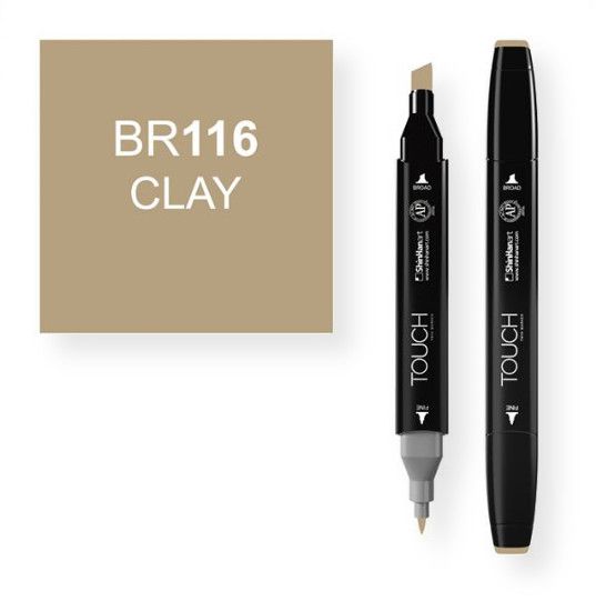 ShinHan Art 1110116-BR116 Clay Marker; An advanced alcohol based ink formula that ensures rich color saturation and coverage with silky ink flow; The alcohol-based ink doesn't dissolve printed ink toner, allowing for odorless, vividly colored artwork on printed materials; The delivery of ink flow can be perfectly controlled to allow precision drawing; The ergonomically designed rectangular body resists rolling on work surfaces and provides a perfect grip that avoids smudges and smears; EAN 88093