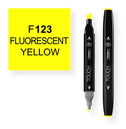 ShinHan Art 1110123-F123 Fluorescent Yellow Marker; An advanced alcohol based ink formula that ensures rich color saturation and coverage with silky ink flow; The alcohol-based ink doesn't dissolve printed ink toner, allowing for odorless, vividly colored artwork on printed materials; The delivery of ink flow can be perfectly controlled to allow precision drawing; The ergonomically designed rectangular body resists rolling on work surfaces and provides a perfect grip that avoids smudges and smea