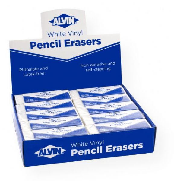 Alvin 1410AE White Vinyl Pencil Erasers 20/Box; For removing graphite from paper, drafting vellums and film without ghosting; Size: 5