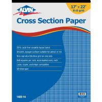 Alvin 1422-14 Cross Section Paper 8" x 8" Grid 50-Sheet Pad 17" x 22"; 20 lb basis, acid-free, versatile layout bond, printed with a non-reproducible blue grid on one side with inch squares accentuated; Smooth, opaque surface suitable for pencil or ink; Laser, copier, and inkjet compatible; UPC 088354213901 (ALVIN142214 ALVIN-142214 ALVIN-1422-14 ALVIN/142214 DRAWING ARCHITECTURE ENGINEERING) 