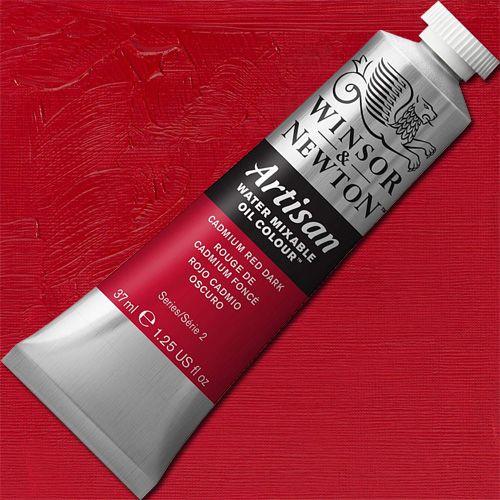 Winsor And Newton 1514104 Artisan Water Mixable Oil Color, 37 ml Tube, Cadmium Red Dark; A single pigment color, Cadmium Red Dark is a mid-range red color with strong tinting qualities; It is a highly stable, bold opaque pigment; Artisan Water Mixable Oil Color has been specifically developed to appear and work just like conventional oil color; UPC 094376895964 (WINSORANDNEWTON WINSOR AND NEWTON ALVIN CADMIUM RED DARK 1514104)