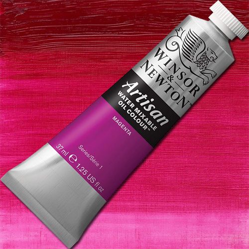 Winsor And Newton 1514380 Artisan Water Mixable Oil Color, 37 ml Tube, Magenta; A single pigment color, Magenta is a mid-range red color with strong tinting qualities; It is a highly stable, bold opaque pigment; Artisan Water Mixable Oil Color has been specifically developed to appear and work just like conventional oil color; UPC 094376896008 (WINSORANDNEWTON WINSOR AND NEWTON ALVIN MAGENTA 1514380)