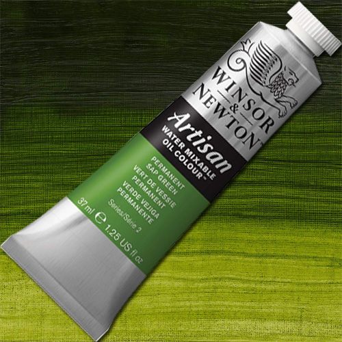 Winsor And Newton 1514503 Artisan Water Mixable Oil Color, 37 ml Tube, Permanent Sap Green; A single pigment color, Permanent Sap Green is a mid-range red color with strong tinting qualities; It is a highly stable, bold opaque pigment; Artisan Water Mixable Oil Color has been specifically developed to appear and work just like conventional oil color; UPC 094376896121 (WINSORANDNEWTON WINSOR AND NEWTON ALVIN PERMANENT SAP GREEN 1514503)