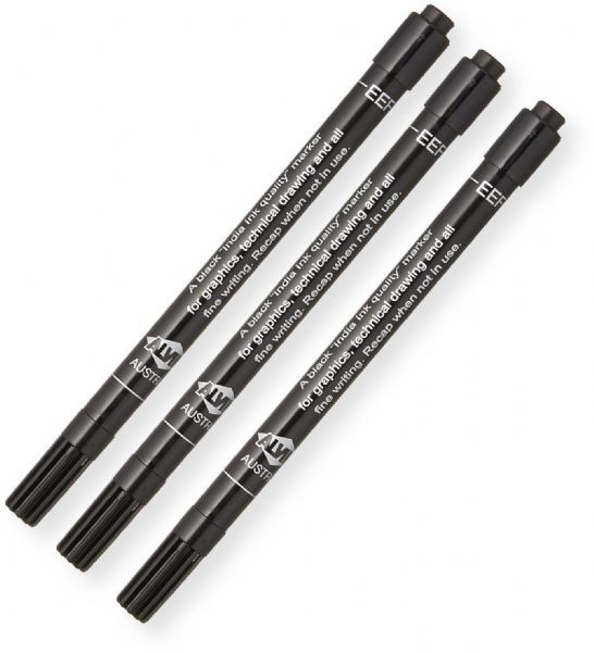 Alvin 3033 Penstix Technical Markers, Blister Pack of 3 Markers; Black Ink; Ideal for Freehand Drawing and For use with Straightedge; Dense High-quality Black Ink; Ribbed Cap Fits Snuggly on the Barrel; Includes 0.3, 0.5, and 0.7mm Markers; UPC: 088354351153; Overall Dimensions (LxWxH): 9.25