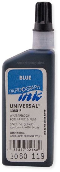 Koh-I-Noor 3080F-BLU 3/4oz Drawing Ink Blue; An extremely versatile waterproof drawing ink for use on paper, film, and cloth; Free flowing and fast drying with permanent adhesion, yet is easily erasable from drafting film; UPC: 085857021682 (KOH-NOOR3080F-BLU KOH-NOOR3080F-BLU ALVINKOHNOOR3080F-BLU ALVIN-KOH-NOOR3080F-BLU ALVIN-3080F-BLU ALVIN3080F-BLU)