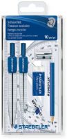 Staedtler 55060S3A6 School Math Kit; Nine essential tools in a flip open storage box; Includes one each of metal divider, metal compass with universal adapter, HB pencil, 6" protractor, 6" ruler, 30°/60° triangle, 45°/90° triangle, mini eraser, and sharpener; UPC: 031901949891 (ALVIN55060S3A6 ALVIN-55060S3A6 STAEDTLER55060S3A6 STAEDTLER55060S3A6 ALVIN-SCHOOLKIT 55060S3A6-SCHOOLKIT) 