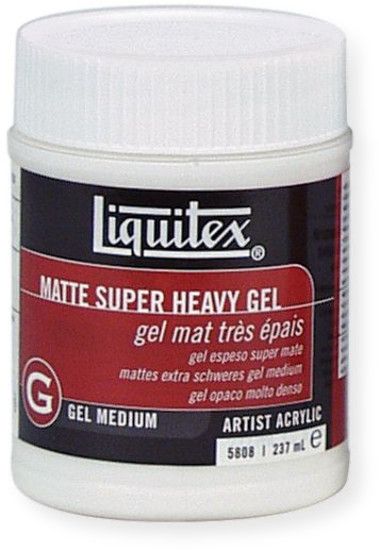 Liquitex 5808 Matte Super Heavy Gel Medium 8oz; Extremely thick, extra heavy bodied, very dense, with high surface drag for a stiff oil-like feel; Dries to a translucent matte finish depending on thickness of the application; Very little shrinkage during drying time; Excellent adhesion for collage and mixed media; UPC: 094376945799 (ALVIN5808 ALVIN-5808 LIQUITEX5808 LIQUITEX-5808 ALVIN-GEL 5808-GEL)
