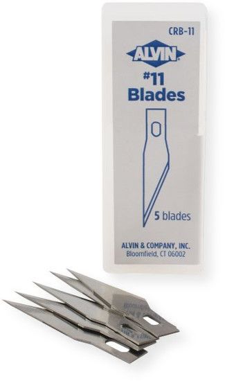 Alvin CRB-11 No. 11 Art Blades 5-Pack; High quality carbon steel with super sharp, long lasting point for precision cutting; Fits all standard art and hobby knives; Contains 5 blades, blister carded; UPC: 088354933885 (ALVINCRB-11 ALVIN-CRB-11 ALVINCUTTING ALVIN-CUTTING CRB-11ART  ALVINCRB-11ART)