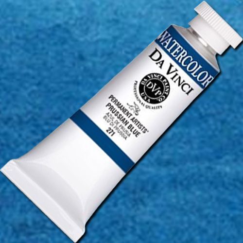 Da Vinci DAV271 Artists', Watercolor Paint 37ml Prussian Blue; All Da Vinci watercolors have been reformulated with improved rewetting properties and are now the most pigmented watercolor in the world; Expect high tinting strength, maximum light-fastness, very vibrant colors, and an unbelievable value;  UPC 643822271373 (DAVINCI DAV271 DA VINCI ALVIN PRUSSIAN BLUE)