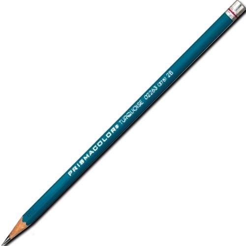 Prismacolor E375-2B Serie 375, Turquoise Drawing Pencil, 2B, 1.98 mm, 12 Count; Choice of 20 graphite degrees; Contains 12 hexagon-shaped pencils; Specially formulated lead ideal for fine art and technical drawing; Highest grade straight-grained cedar; Chemiseal-bonded; Turquoise finish and metal cap; Dimensions 7.25