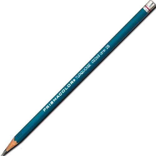 Prismacolor E375-B Serie 375, Turquoise Drawing Pencil, B, 12 Count; Choice of 20 graphite degrees; Contains 12 hexagon-shaped pencils; Specially formulated lead ideal for fine art and technical drawing; Highest grade straight-grained cedar; Chemiseal-bonded; Turquoise finish and metal cap; Dimensions 7.25