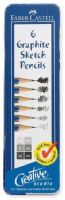 Faber-Castell FC900010 Graphite Sketch Pencil Set; Goldfaber graphite pencils are made of finely ground graphite and clay; A special SV bonded lead resists breakage; Good quality pencils for drawing and sketching; Set of six contains 2H, HB, B, 2B, 4B, and 6B; UPC: 092633801437 (FABERCASTELLFC900010 FABERCASTELL-FC900010 ALVINFC900010 ALVIN-FC900010 ALVINPENCILSET ALVIN-PENCILSET) 