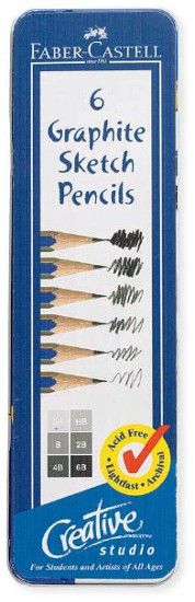 Faber-Castell FC900010 Graphite Sketch Pencil Set; Goldfaber graphite pencils are made of finely ground graphite and clay; A special SV bonded lead resists breakage; Good quality pencils for drawing and sketching; Set of six contains 2H, HB, B, 2B, 4B, and 6B; UPC: 092633801437 (FABERCASTELLFC900010 FABERCASTELL-FC900010 ALVINFC900010 ALVIN-FC900010 ALVINPENCILSET ALVIN-PENCILSET)