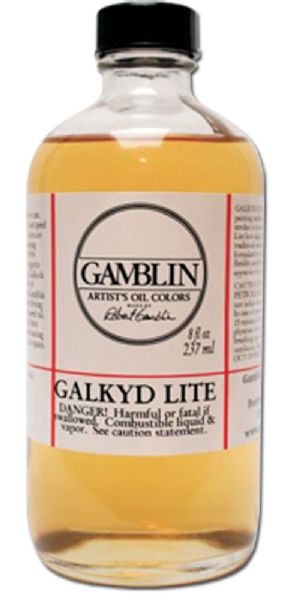 Gamblin G02008 Galkyd Lite Resin Medium 8oz; Medium viscosity and fast dry; Similar to Galkyd except that it has a lower viscosity and will leave brush strokes in thicker layers; Thins with mineral spirits; Dimensions 2.25