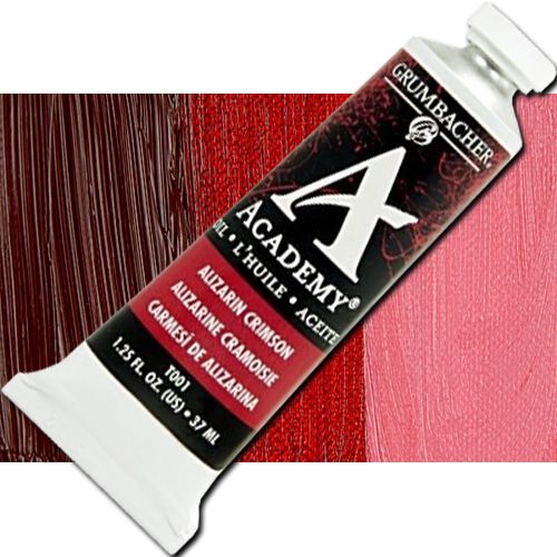 Grumbacher Academy GBT001B Oil Paint, 37 ml, Alizarin Crimson; Quality oil paint produced in the tradition of the old masters; The wide range of rich, vibrant colors has been popular with artists for generations; 37ml tube; Transparency rating: T=transparent; Dimensions 3.25