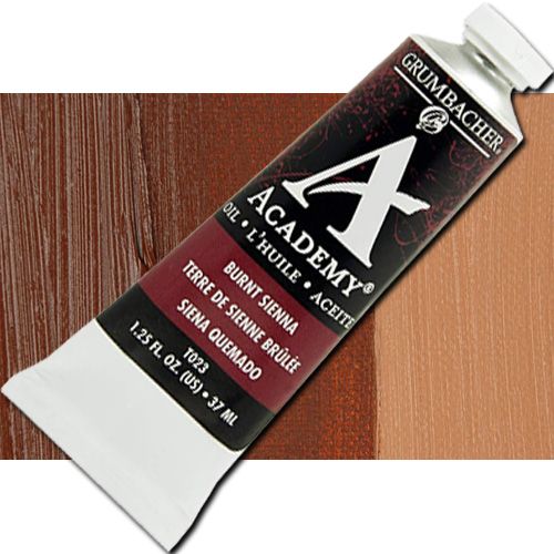 Grumbacher Academy GBT023B Oil Paint, 37 ml, Burnt Sienna; Quality oil paint produced in the tradition of the old masters; The wide range of rich, vibrant colors has been popular with artists for generations; 37ml tube; Transparency rating: T=transparent; Dimensions 3.25