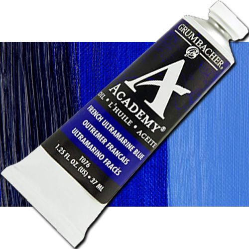 Grumbacher Academy GBT076B Oil Paint, 37 ml, French Ultramarine Blue; Quality oil paint produced in the tradition of the old masters; The wide range of rich, vibrant colors has been popular with artists for generations; 37ml tube; Transparency rating: T=transparent; Dimensions 3.25