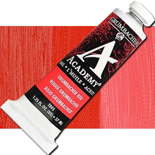 Grumbacher Academy GBT095B Oil Paint, 37 ml, Grumbacher Red; Quality oil paint produced in the tradition of the old masters; The wide range of rich, vibrant colors has been popular with artists for generations; 37ml tube; Transparency rating: T=transparent; Dimensions 3.25