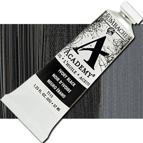 Grumbacher Academy GBT115B Oil Paint, 37 ml, Ivory Black; Quality oil paint produced in the tradition of the old masters; The wide range of rich, vibrant colors has been popular with artists for generations; 37ml tube; Transparency rating: T=transparent; Dimensions 3.25