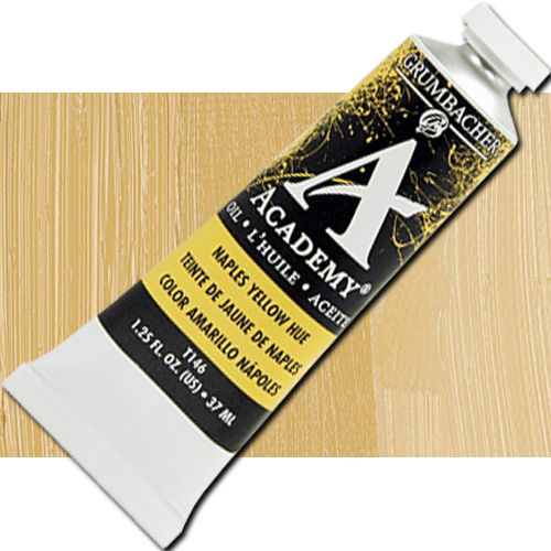 Grumbacher Academy GBT146B Oil Paint, 37 ml, Naples Yellow Hue; Quality oil paint produced in the tradition of the old masters; The wide range of rich, vibrant colors has been popular with artists for generations; 37ml tube; Transparency rating: T=transparent; Dimensions 3.25