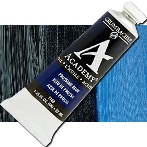 Grumbacher Academy GBT168B Oil Paint, 37 ml, Prussian Blue; Quality oil paint produced in the tradition of the old masters; The wide range of rich, vibrant colors has been popular with artists for generations; 37ml tube; Transparency rating: T=transparent; Dimensions 3.25