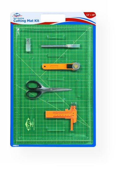 Alvin GMK818 Self-Healing Cutting Mat Kit 12 x 18; Kits feature Alvin professional quality GBM series self-healing cutting mats which are green on one side and black on the other; Printed grid pattern includes guide lines for 45 degrees and 60 degrees angles; Thickness 3mm; Size 12